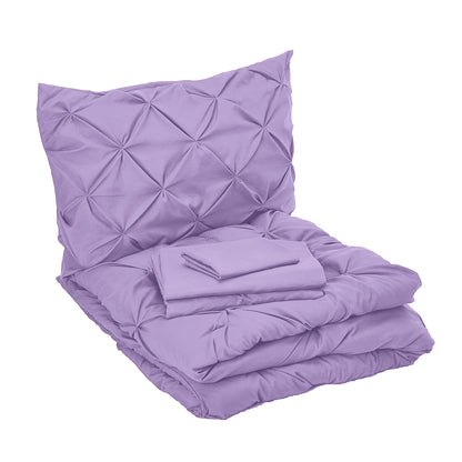 Elegant Comfort 8-Piece Pintuck Pinch Pleated Comforter Set - Includes 4-Piece Sheet Set with Double Sided Storage Pockets