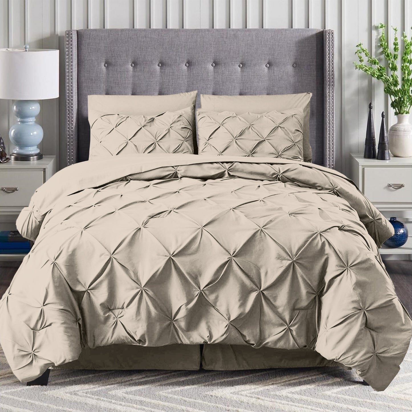 Elegant Comfort 8-Piece Pintuck Pinch Pleated Comforter Set - Includes 4-Piece Sheet Set with Double Sided Storage Pockets
