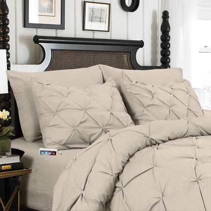 Elegant Comfort 8-Piece Pintuck Pinch Pleated Comforter Set - Includes 4-Piece Sheet Set with Double Sided Storage Pockets