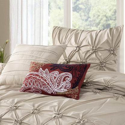 Elegant Comfort 12-Piece Ella Pleated Ruched Pintuck Comforter Set, Includes 6-Piece Sheet Set with Double Sided Storage Pockets