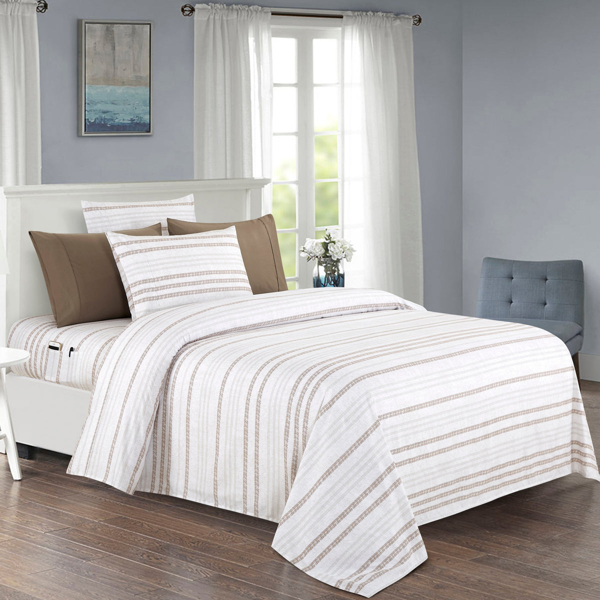 Elegant Comfort 6-Piece Floral and Stripe Pattern Sheet Set - Soft as a Hotel Premium Quality Bedding