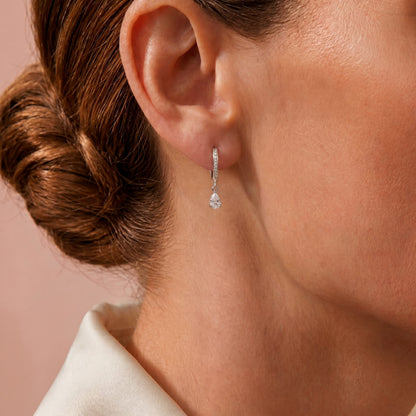 Cubic Zirconia Sterling Silver Rhodium Plated Teardrop Earrings