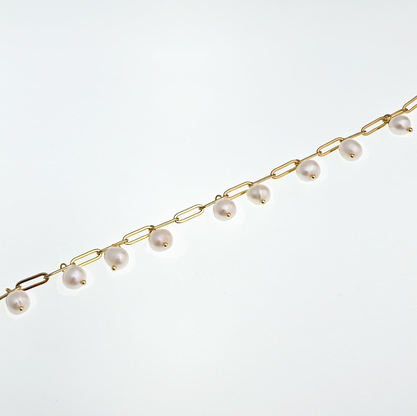 Freshwater Pearl 18k Gold Plated Sterling Silver Charm Station Bracelet
