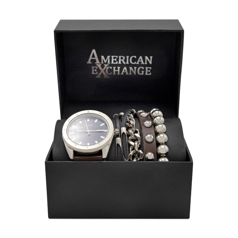 American Exchange Men's Silver And Blue Watch With Bracelets 5218