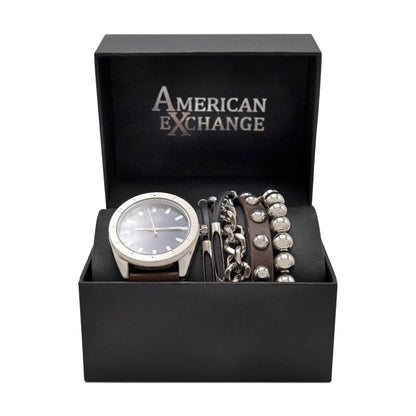 American Exchange Men's Silver And Blue Watch With Bracelets 5218