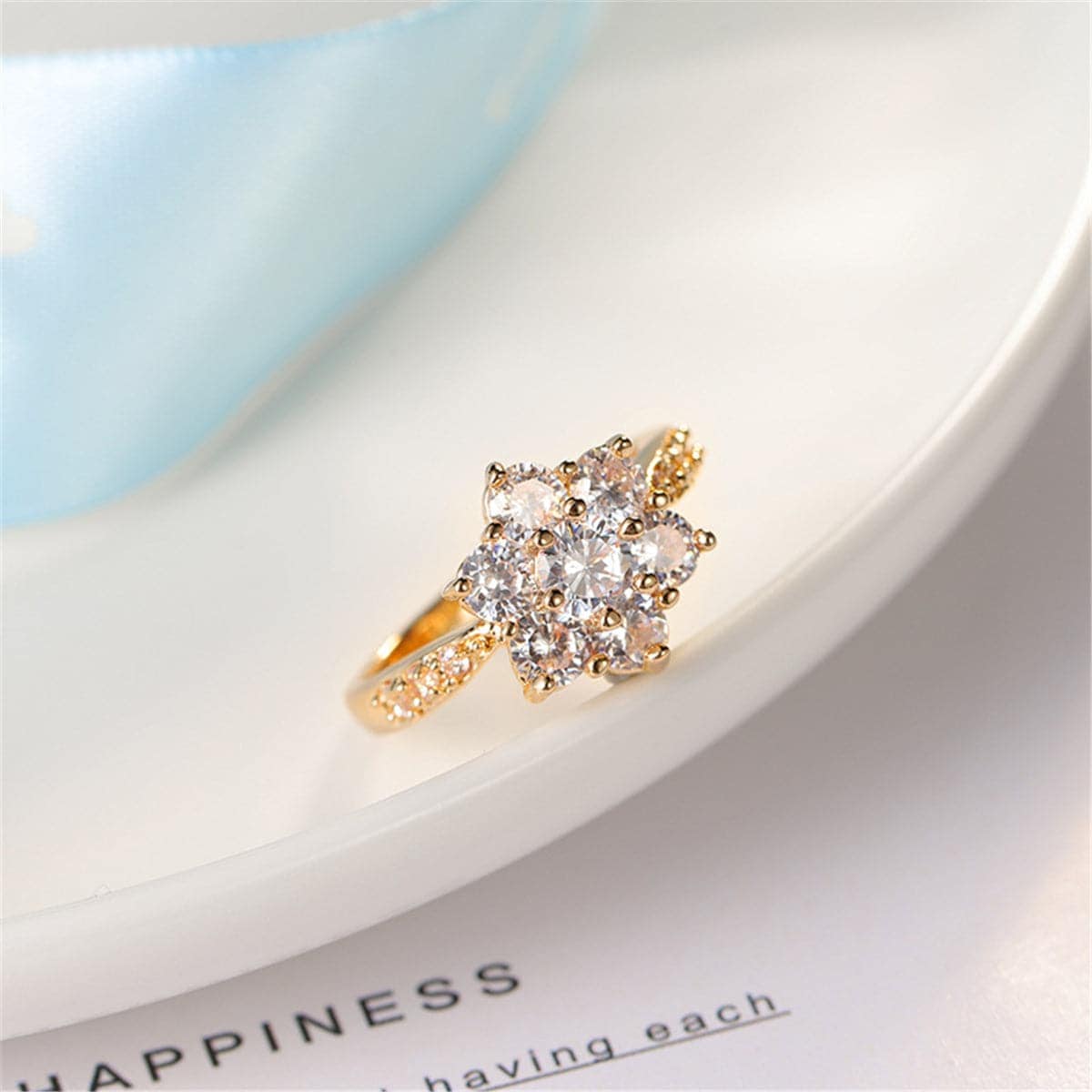 Cubic Zirconia & Goldtone Sunflower Ring