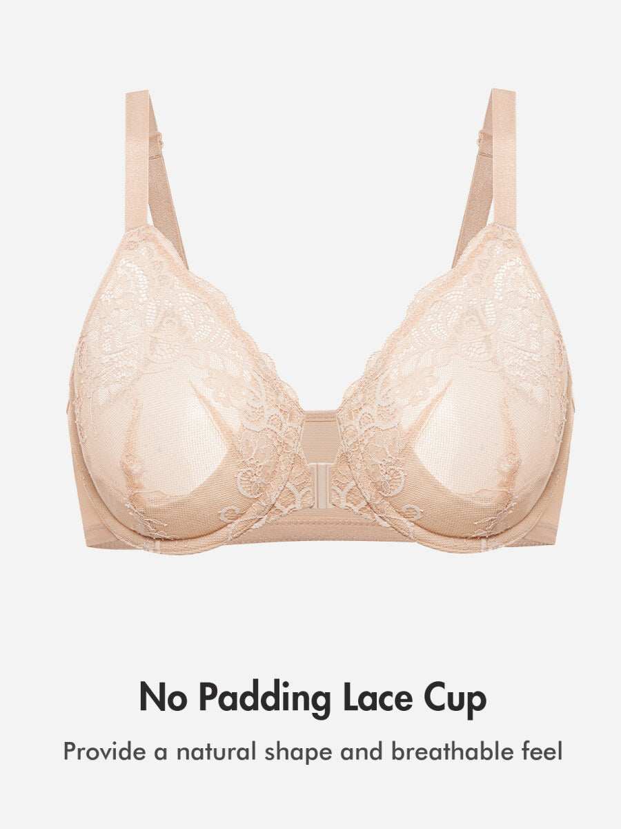 Front Closure Lace Underwire Plunge Bra