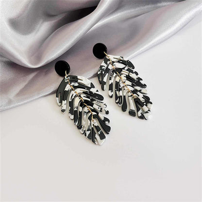 Black & White Speckled Leaf Drop Earrings