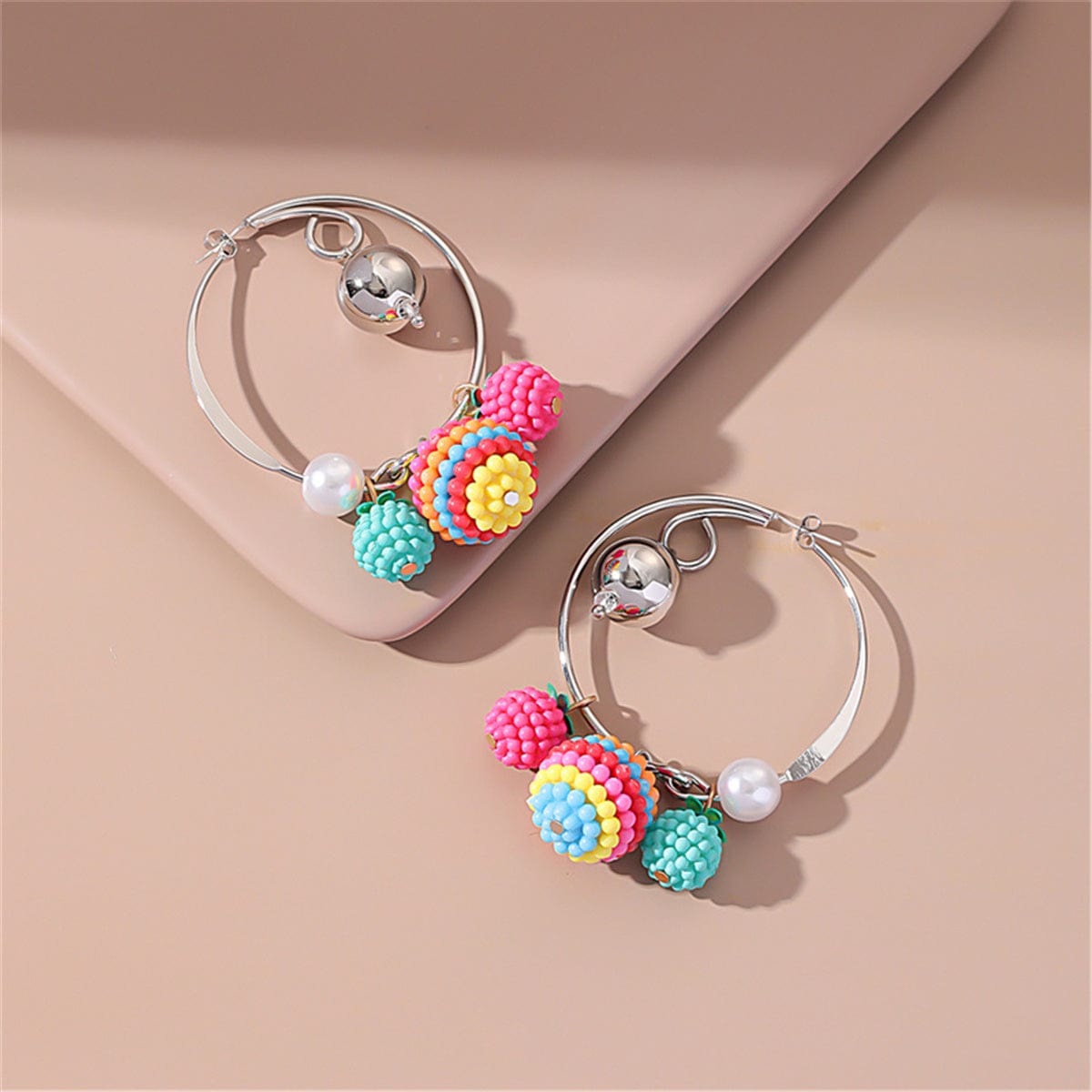 Acrylic & Pearl Two-Tone Bayberry Ball Hoop Earrings