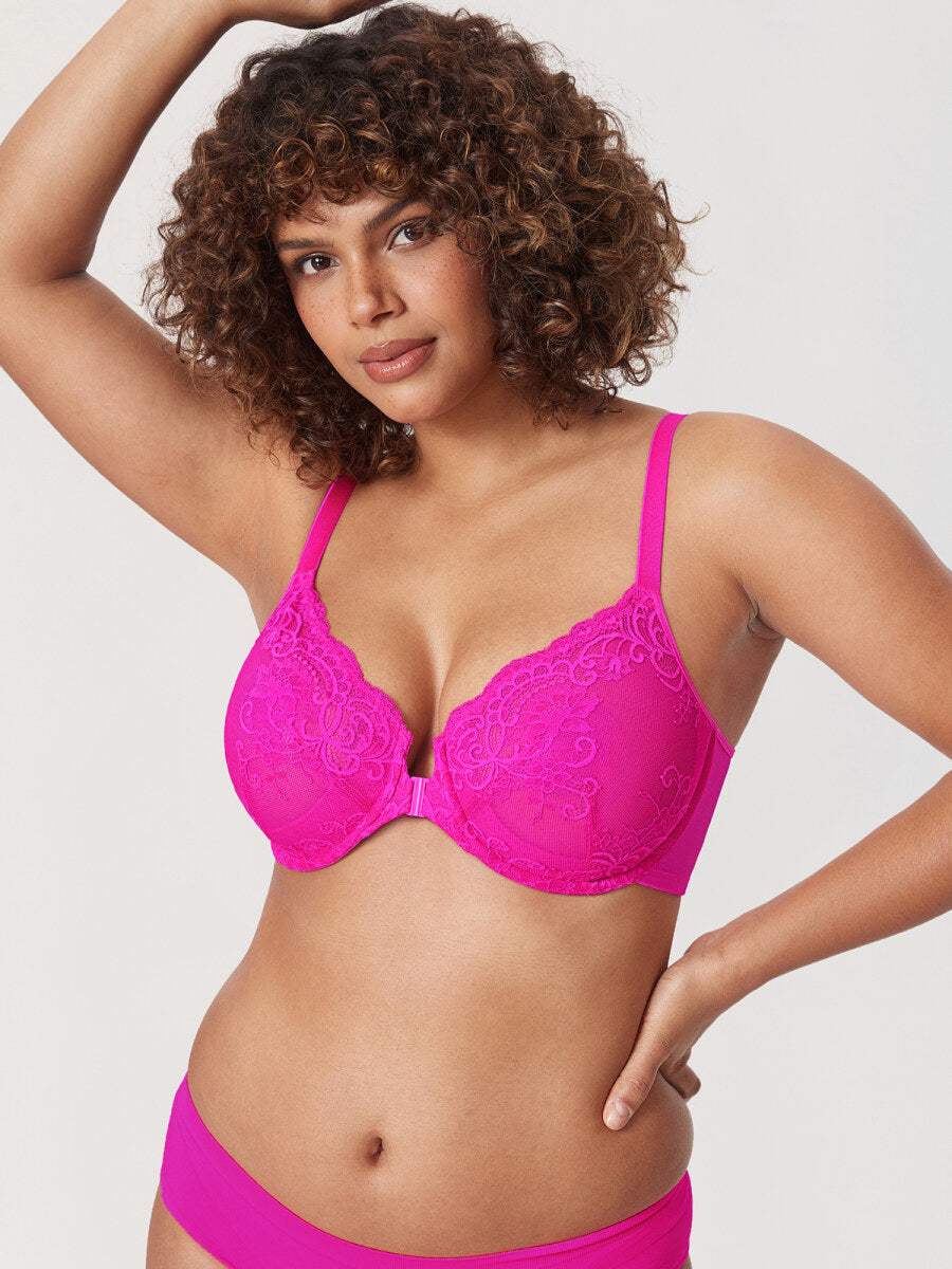 Front Closure Lace Underwire Plunge Bra