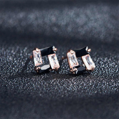 Black Cubic Zirconia & Rose Goldtone Square Stud Earrings
