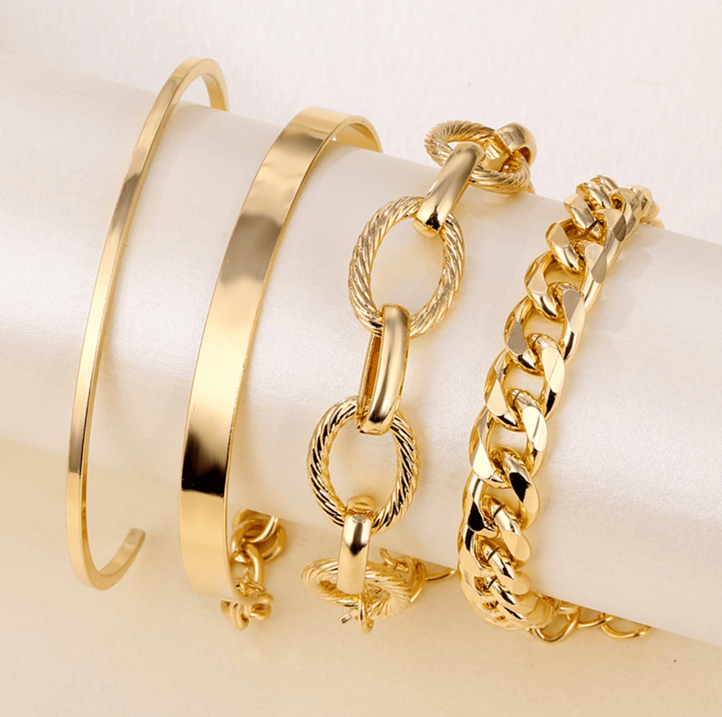 Goldtone Chunky Chain Bangle Bracelet Set