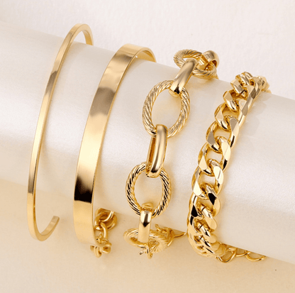 Goldtone Chunky Chain Bangle Bracelet Set