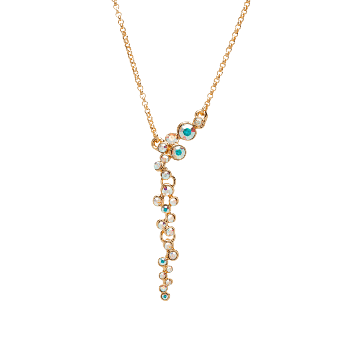 Gold Ab Swarovski Crystal Necklace – Aurora Borealis Clustered Pendant With Swarovski Crystals