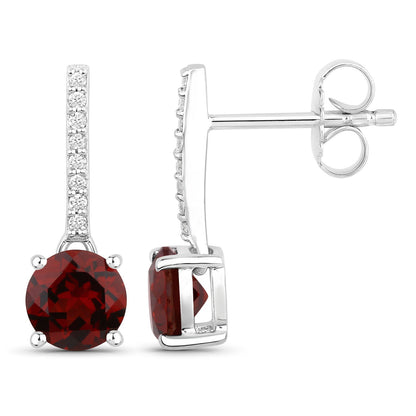 Genuine Mozambique Garnet and Lab Diamond Silver Dangle Earrings
