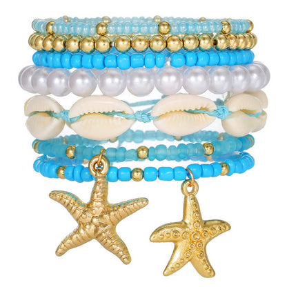 Boho Beach Stackable Bracelet Set, Ocean Themed Layered Bracelets
