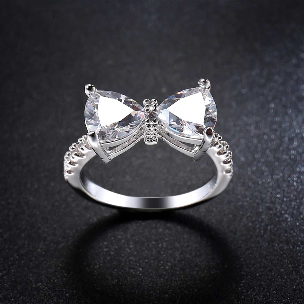 Crystal & Cubic Zirconia Silvertone Bow Ring