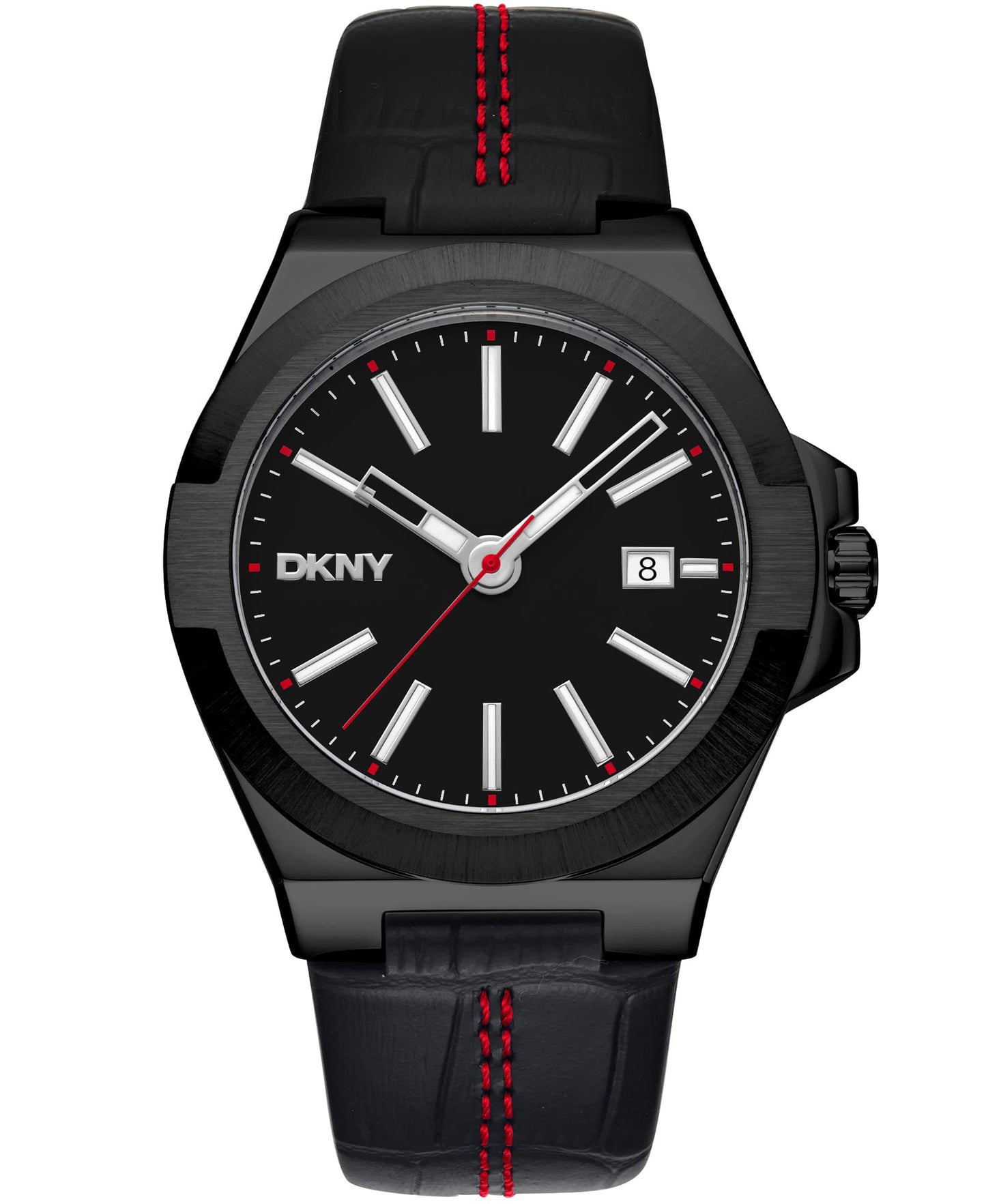 Dkny Men Watch, Black Color Case, Black Dial, Black Leather Strap, 3 Hands Date, 10 Atm