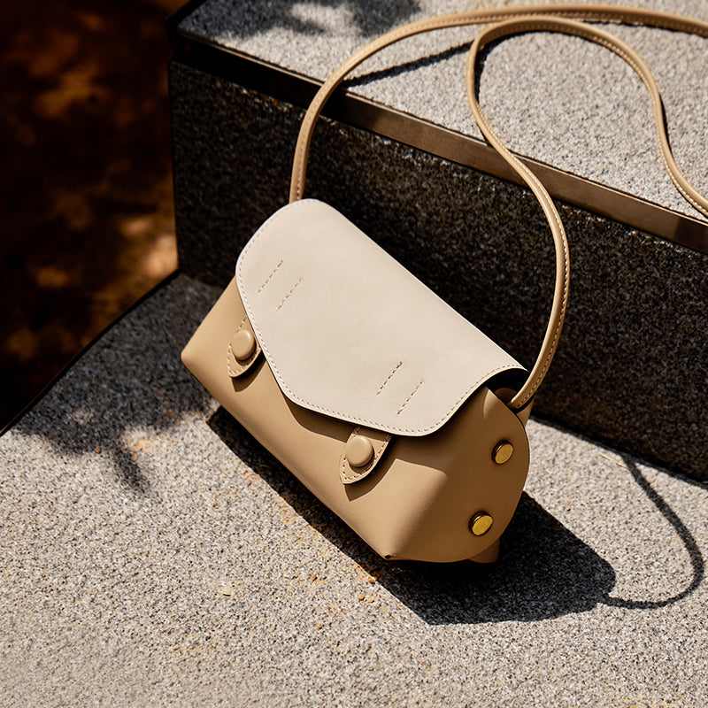 Duo-Tone Apricot Sand Flap Crossbody Shoulder Bag