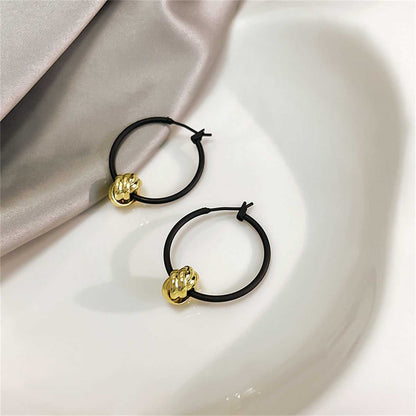 Black & Goldtone Ball Hoop Earrings