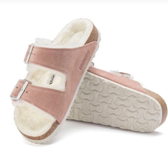 Birkenstock Arizona Shearling Suede Leather Pink Clay