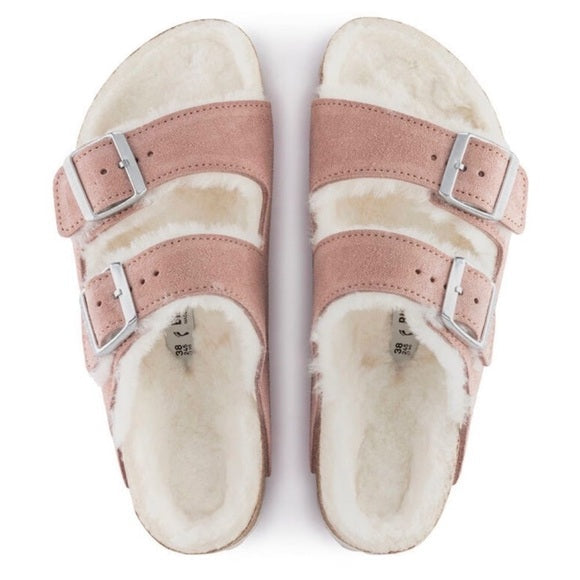 Birkenstock Arizona Shearling Suede Leather Pink Clay