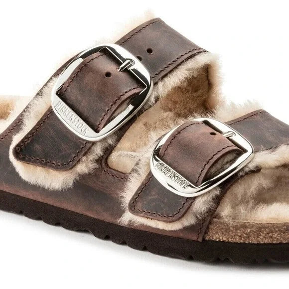 Birkenstock Arizona Big Buckle Shearling Oiled Leather Leather Brown Sandals