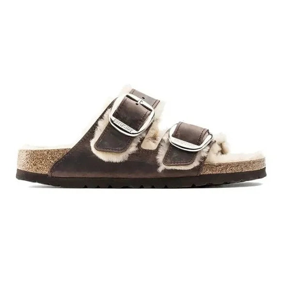 Birkenstock Arizona Big Buckle Shearling Oiled Leather Leather Brown Sandals