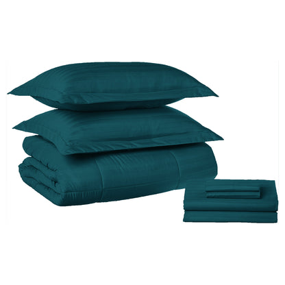Elegant Comfort 8-Piece Dobby Stripe Comforter Set - Includes 4-Piece Sheet Set with Double Sided Storage Pockets