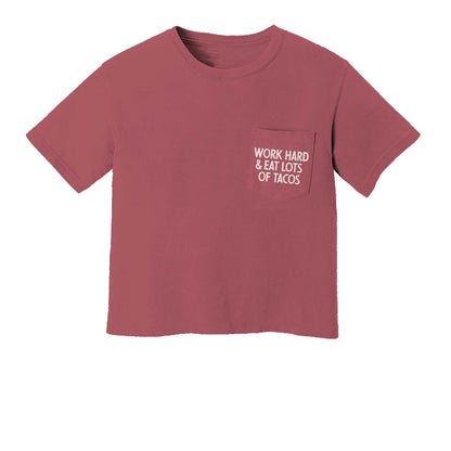 Frankie Jean Work Hard & Eat Lots of Tacos Crop Pocket Tee