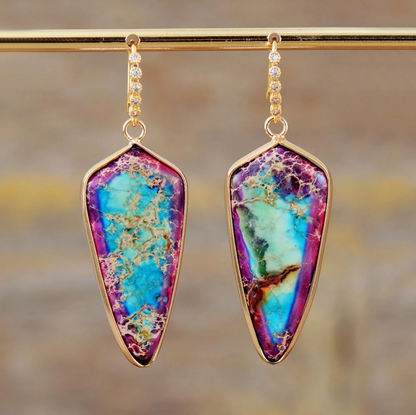 Dyed Jasper Statement Drop Earrings, Bold Elegance with a Unique Touch