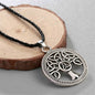 Black & Silvertone Openwork Round Tree of Life Pendant Necklace