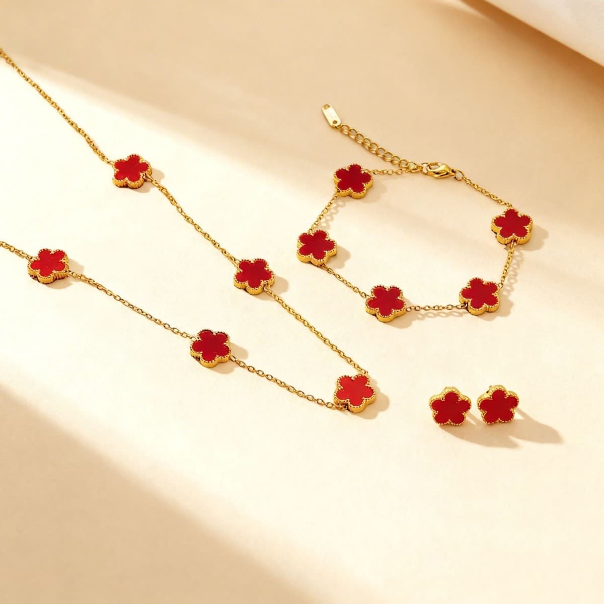 3 Pcs Lucky Clover Y-Necklace Bracelet Set
