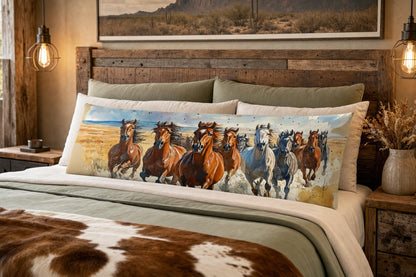 Baha Ranch Running Horses Western Body Pillow Cover Made in America