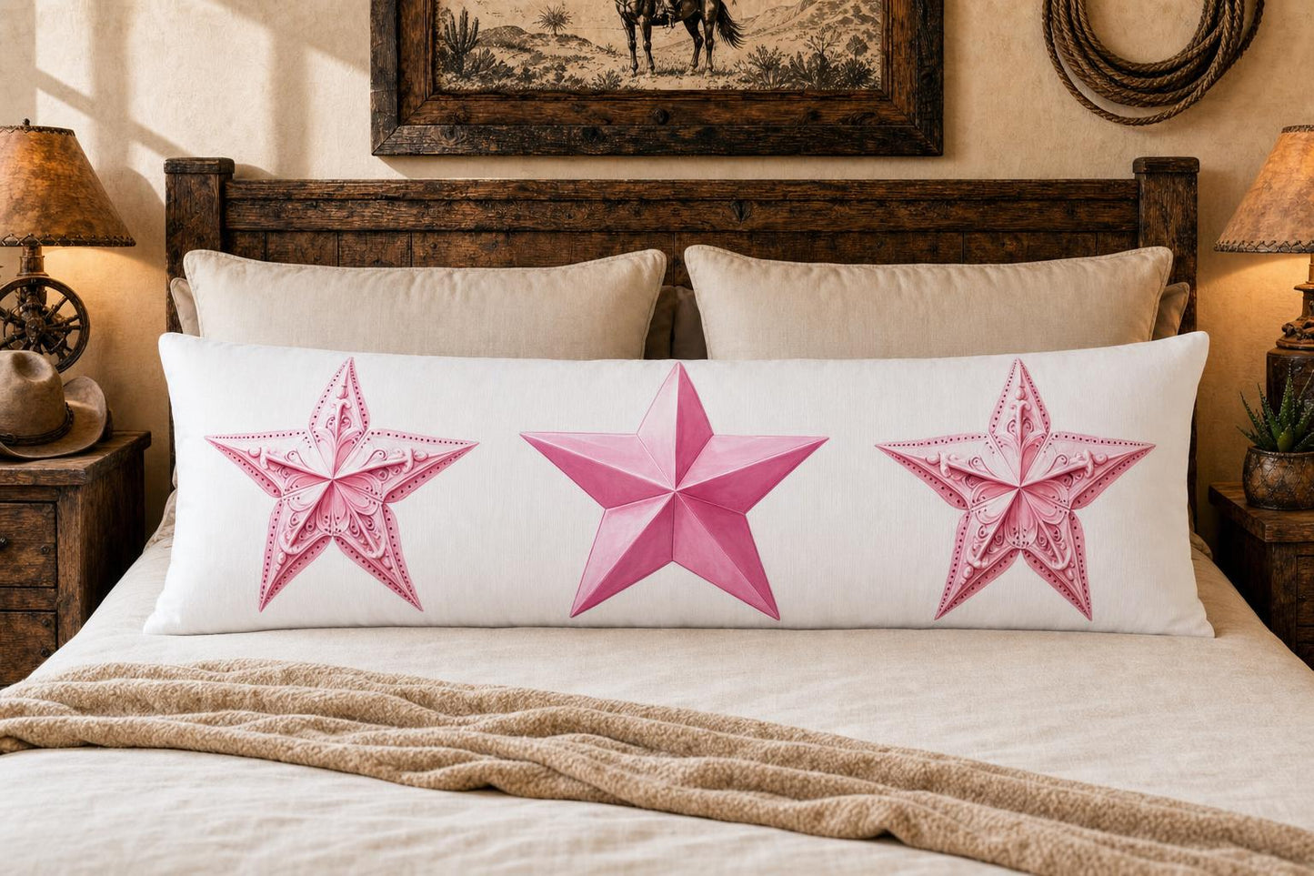 Baha Ranch Pink Cowgirl Stars Body Pillow Cover Made in America