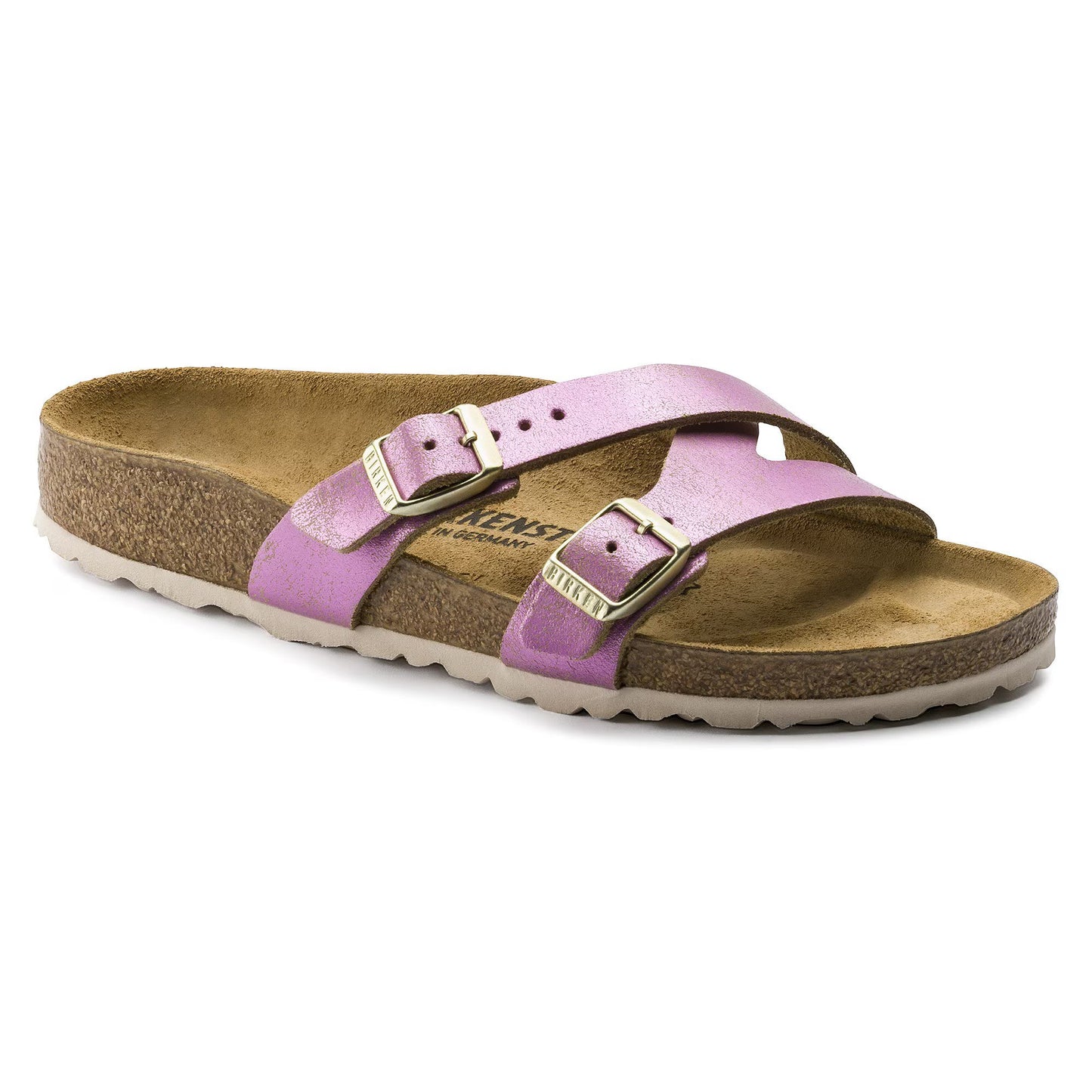 Birkenstock Yao Suede Leather Washed Metallic Pink