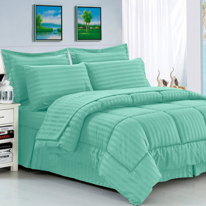 Elegant Comfort 8-Piece Dobby Stripe Comforter Set - Includes 4-Piece Sheet Set with Double Sided Storage Pockets