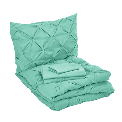 Elegant Comfort 8-Piece Pintuck Pinch Pleated Comforter Set - Includes 4-Piece Sheet Set with Double Sided Storage Pockets