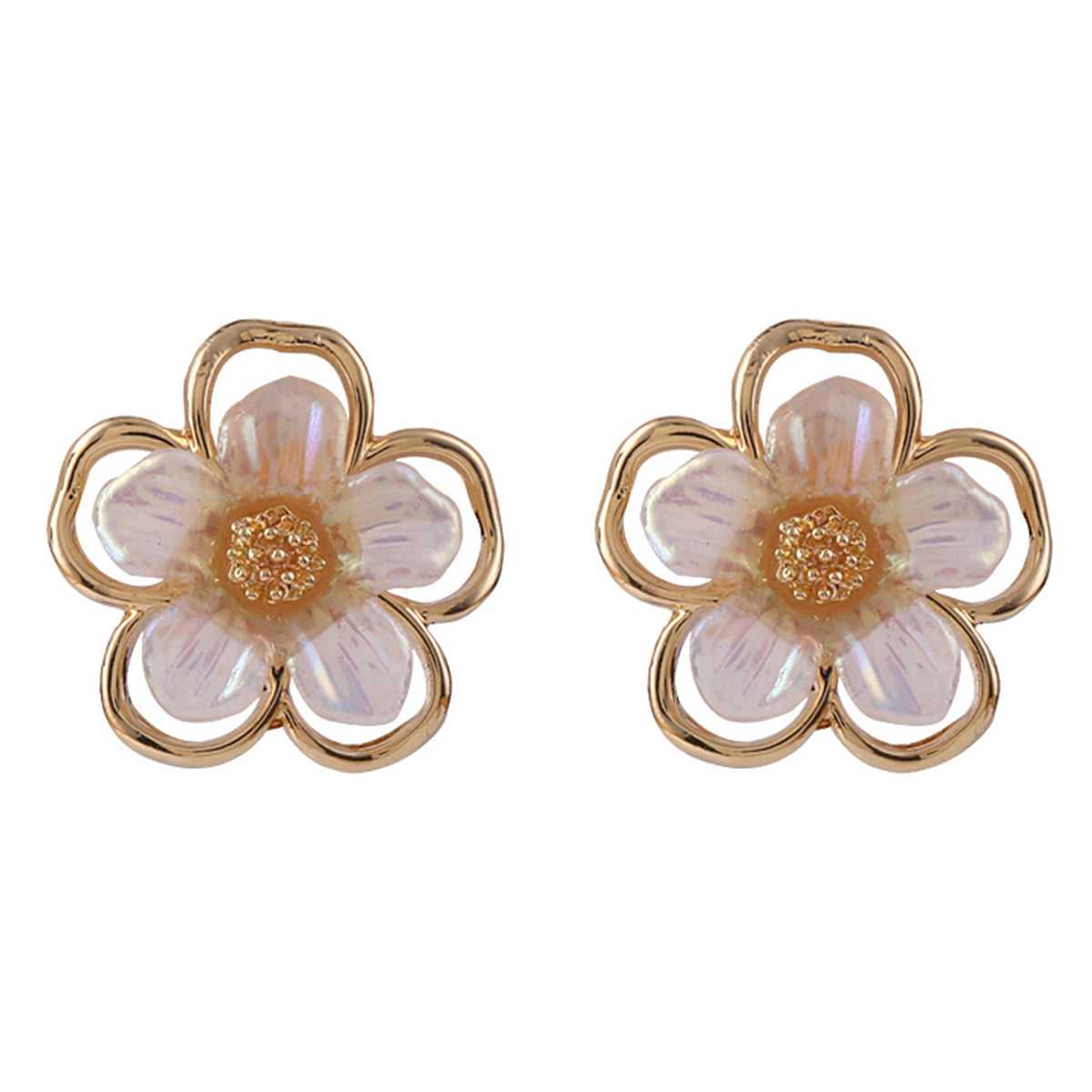 Acrylic & Goldtone Flower Stud Earrings