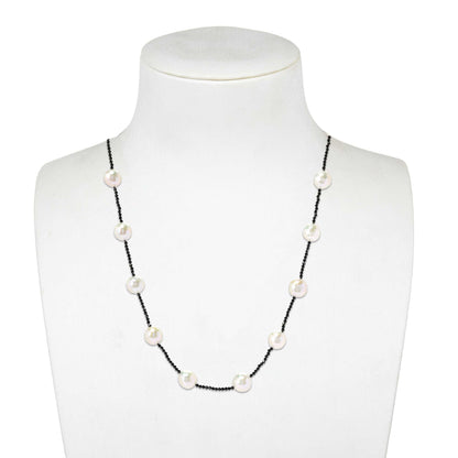 Freshwater Pearl and Black Spinel Beaded Station Necklace