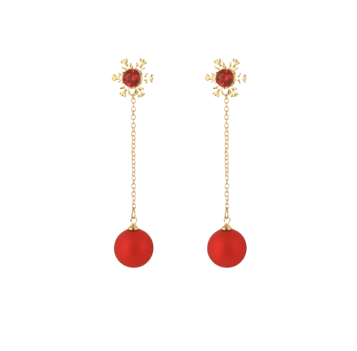 Don’t AsK Goldtone Red Snowflake Chain Drop Earrings