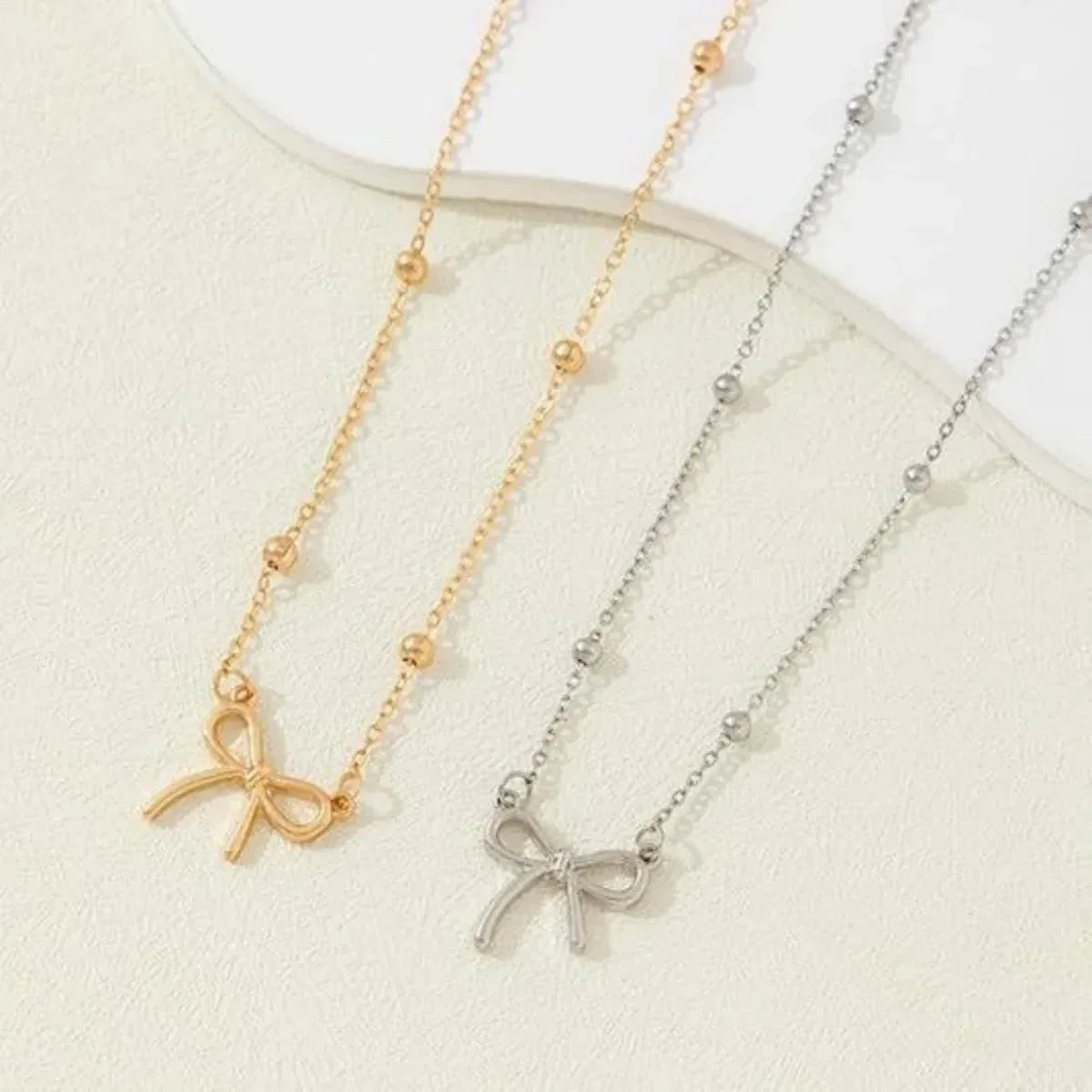 Elegant Bow Pendant Beaded Chain Necklace