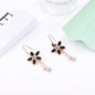 Black Cubic Zirconia & Rose Goldtone Flower Drop Earrings