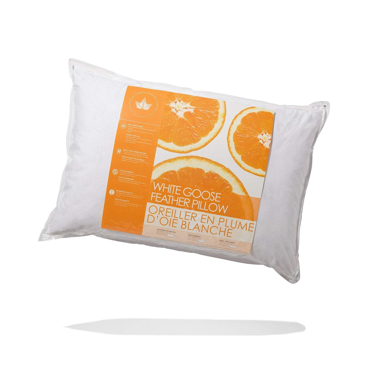 Canadian Down & Feather Company White Goose Feather Pillow, Medium Support 2 Pack