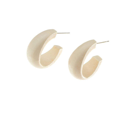 Beige Wood & Silvertone Huggie Earrings