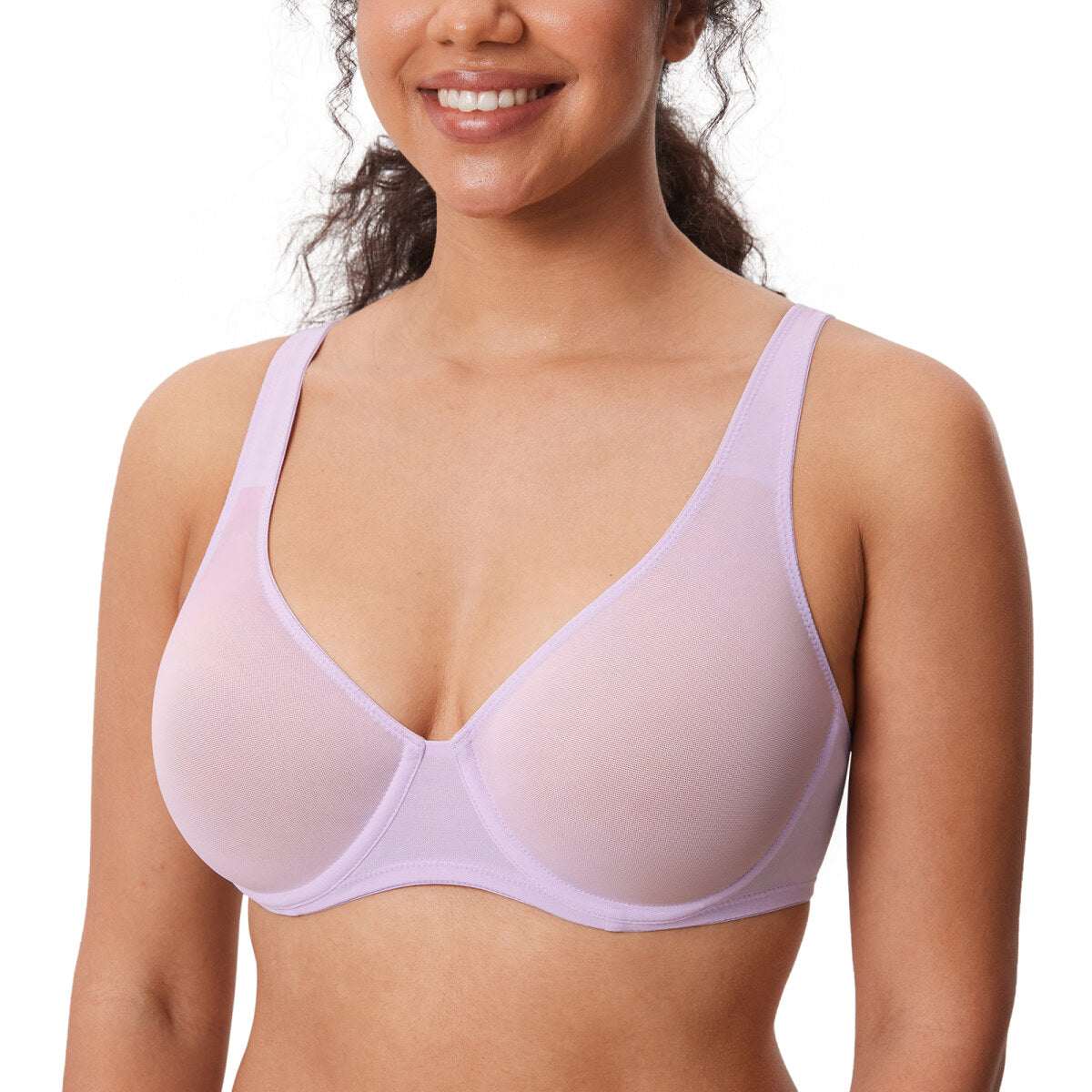 Cosnufy Sheer Mesh Balconette Underwire Full Coverage Unlined Bra