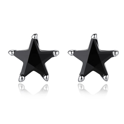 Black Crystal & Silvertone Star Stud Earrings