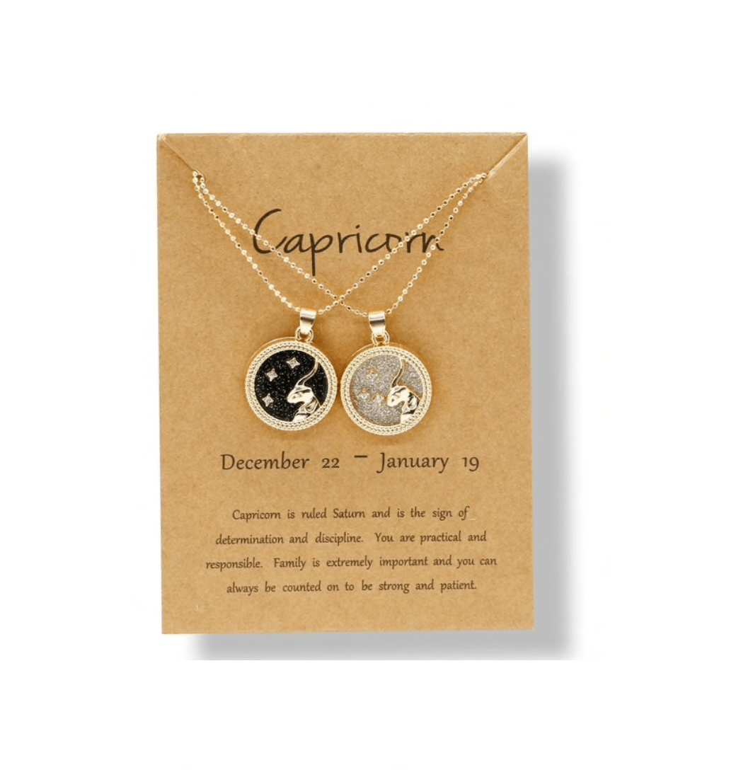 Crystal & 18K Goldtone Plated Zodiac Circular Set of 2 Pendant Necklaces - Capricorn
