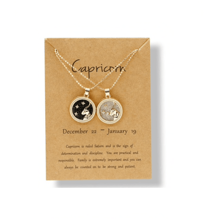 Crystal & 18K Goldtone Plated Zodiac Circular Set of 2 Pendant Necklaces - Capricorn