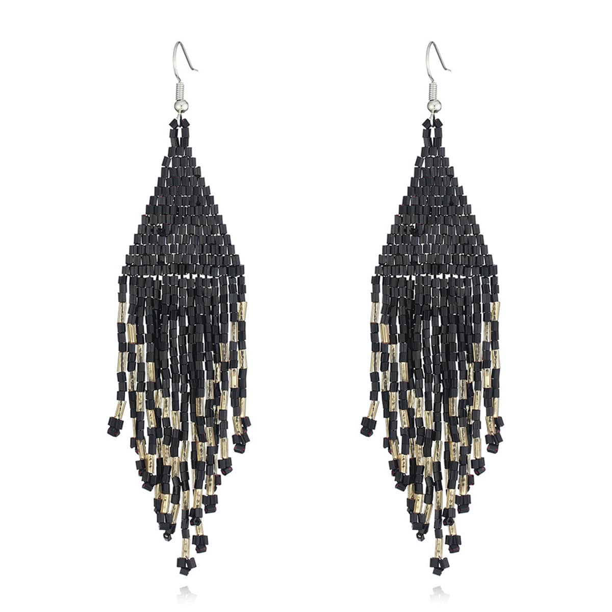 Black & Silvertone Tassel Drop Earrings